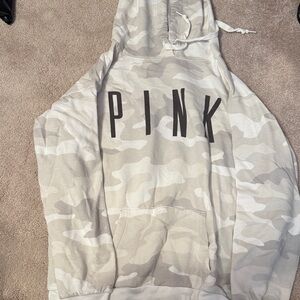 PINK Victoria Secret Camouflage Hoodie with Black Lettering